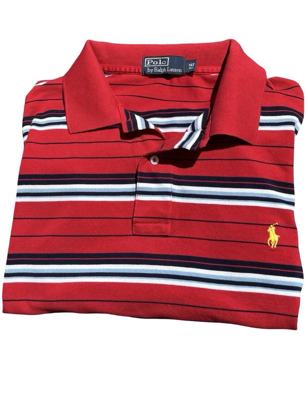 Pole Ralph Lauren Red & Blue Short Sleeve Mesh Polo Shirt 100% Cotton Sz XLT